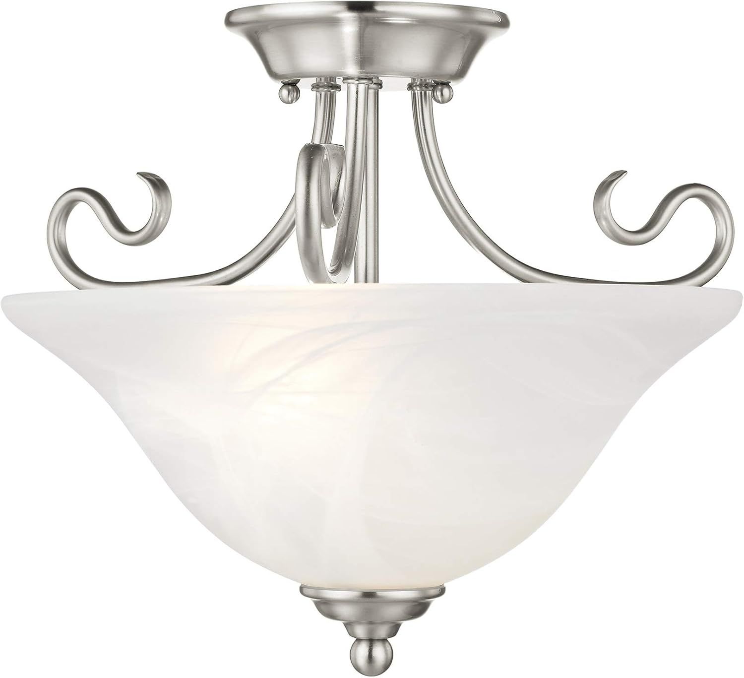 Corinthian Brushed Nickel 2-Light Semi-Flush Mount with Alabaster Glass