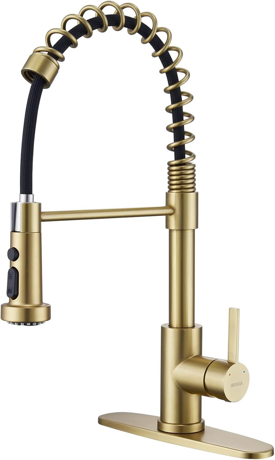 Brushed Gold Stainless Steel Kitchen Faucet with Pull-out Spray