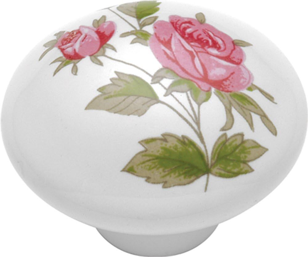 Traditional White and Pink Porcelain Round Cabinet Knob