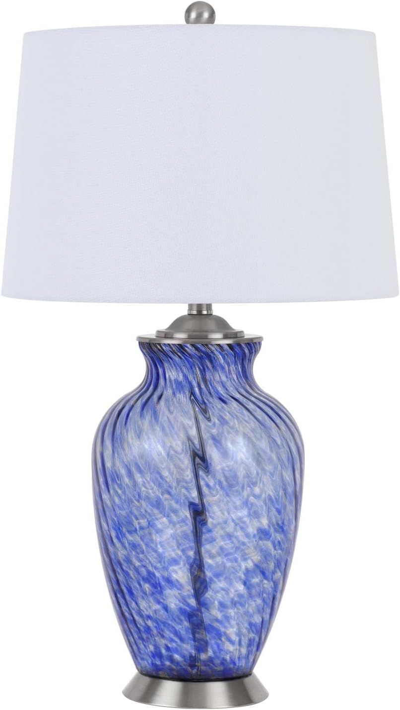 Ashland Sky Blue Hand-Blown Glass Table Lamp with White Shade