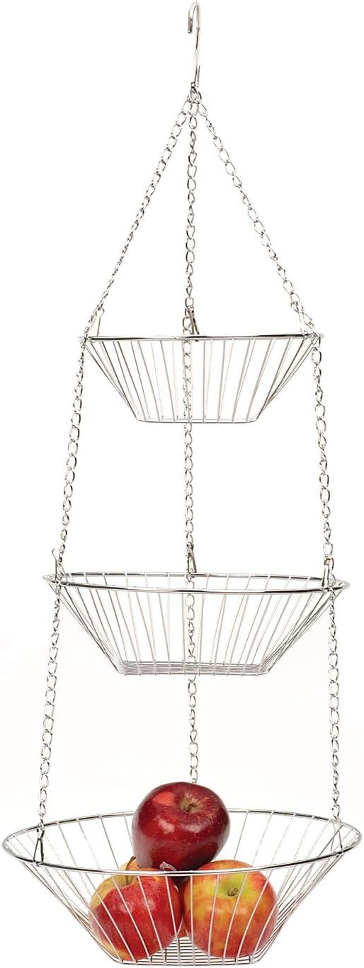 Industrial Silver 3-Tier Steel Hanging Storage Basket