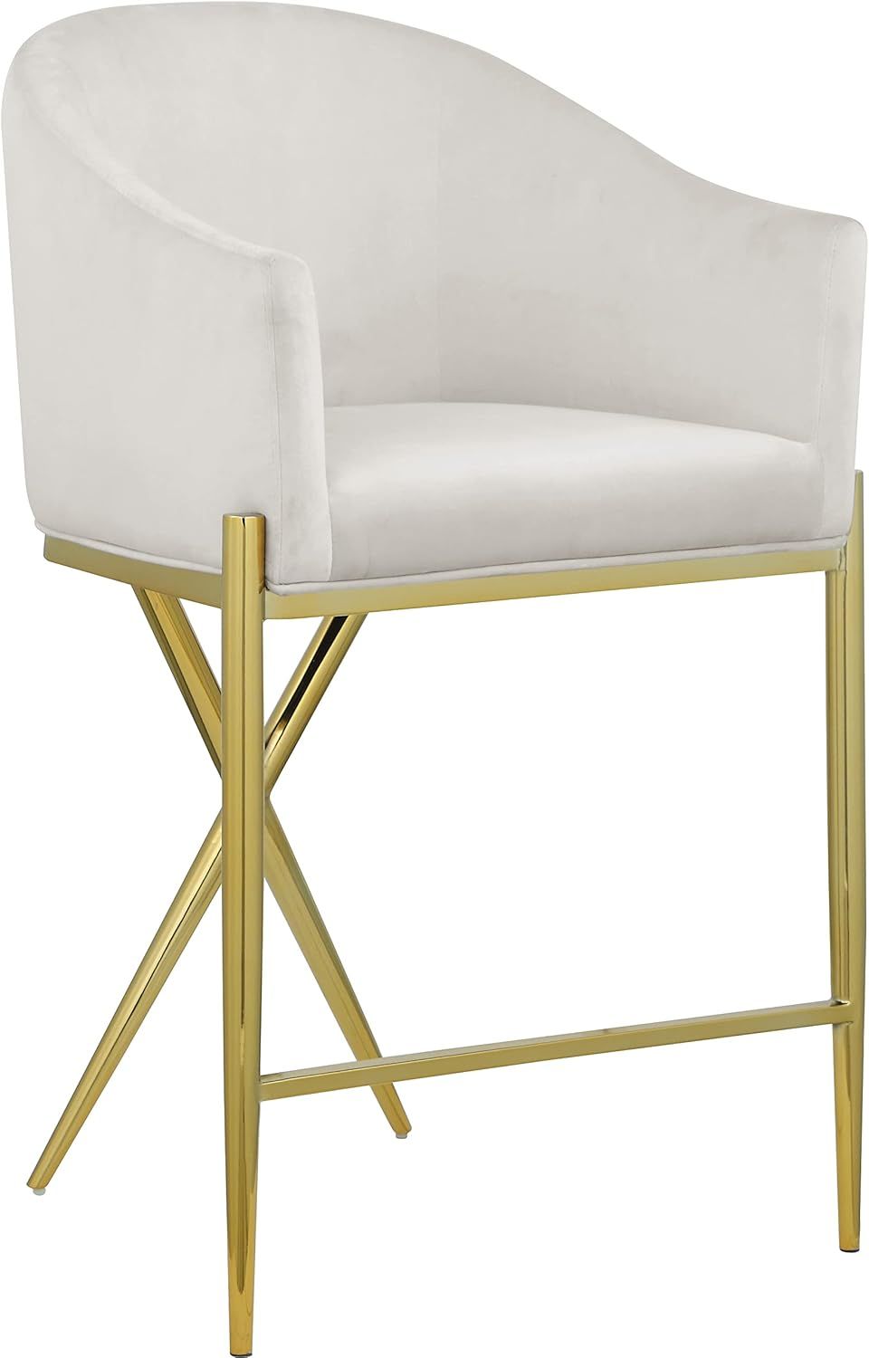 Elegant Beige Velvet & Gold Metal Counter Stool