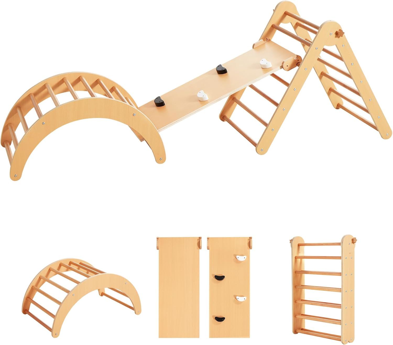 Natural Poplar Wood Foldable Montessori Climbing Triangle Gym