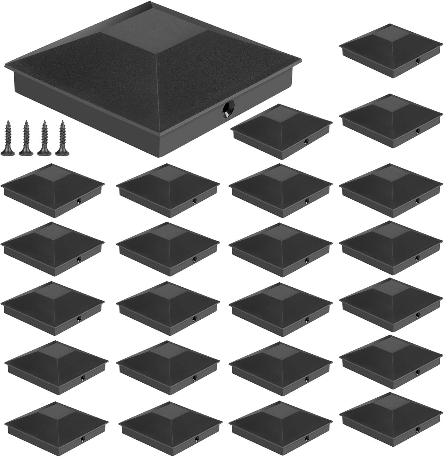 Black PP Plastic 3.5" x 3.5" Fence Post Caps, 24-Pack