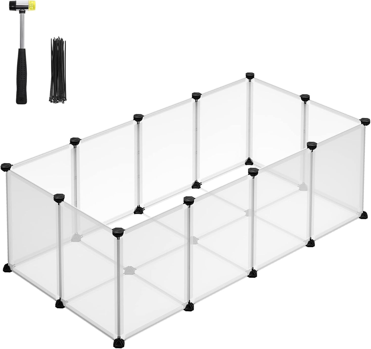 White Plastic Modular Pet Playpen with Floor, 49.2"L x 24.8"W x 16.5"H