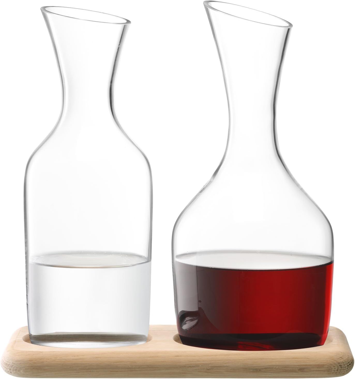 Handmade Glass Water and Wine Carafe Set with Oak Base