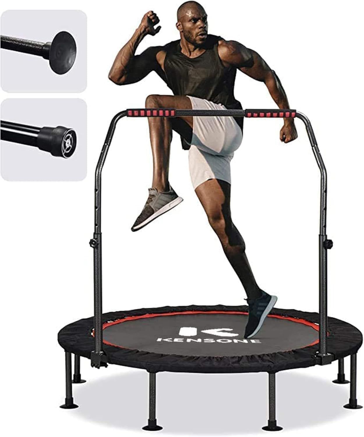 Black 48-Inch Foldable Mini Fitness Trampoline with Adjustable Handle