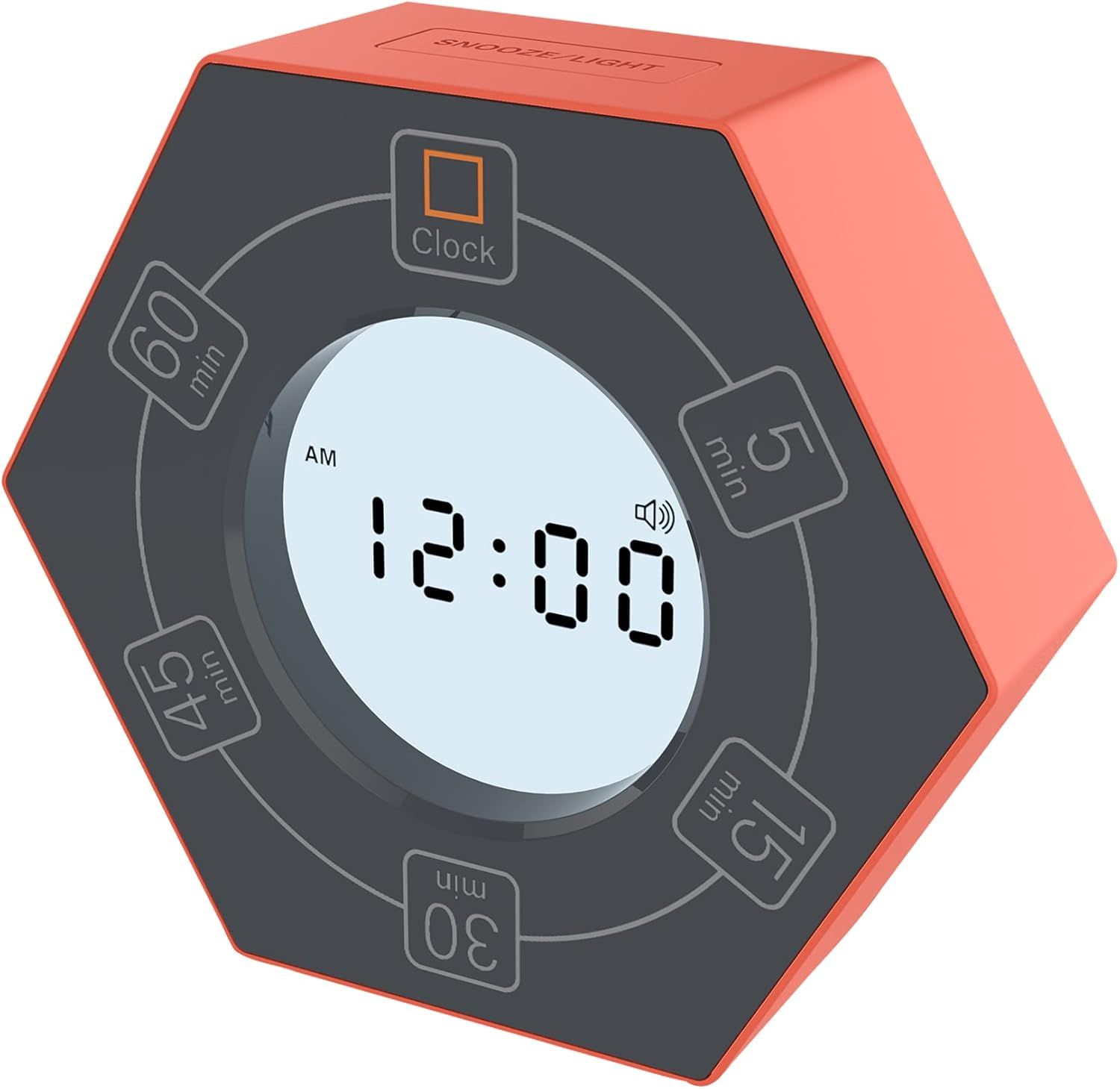 Hexagon Orange Digital Timer with Clock and Presets