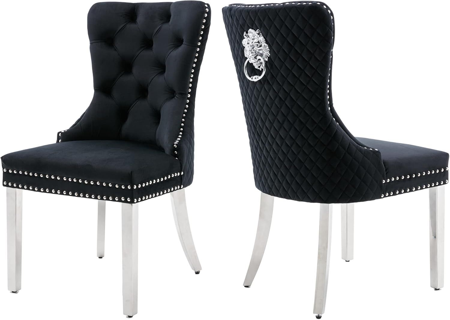 Black Velvet Upholstered Dining Chairs with Stainless Steel Legs