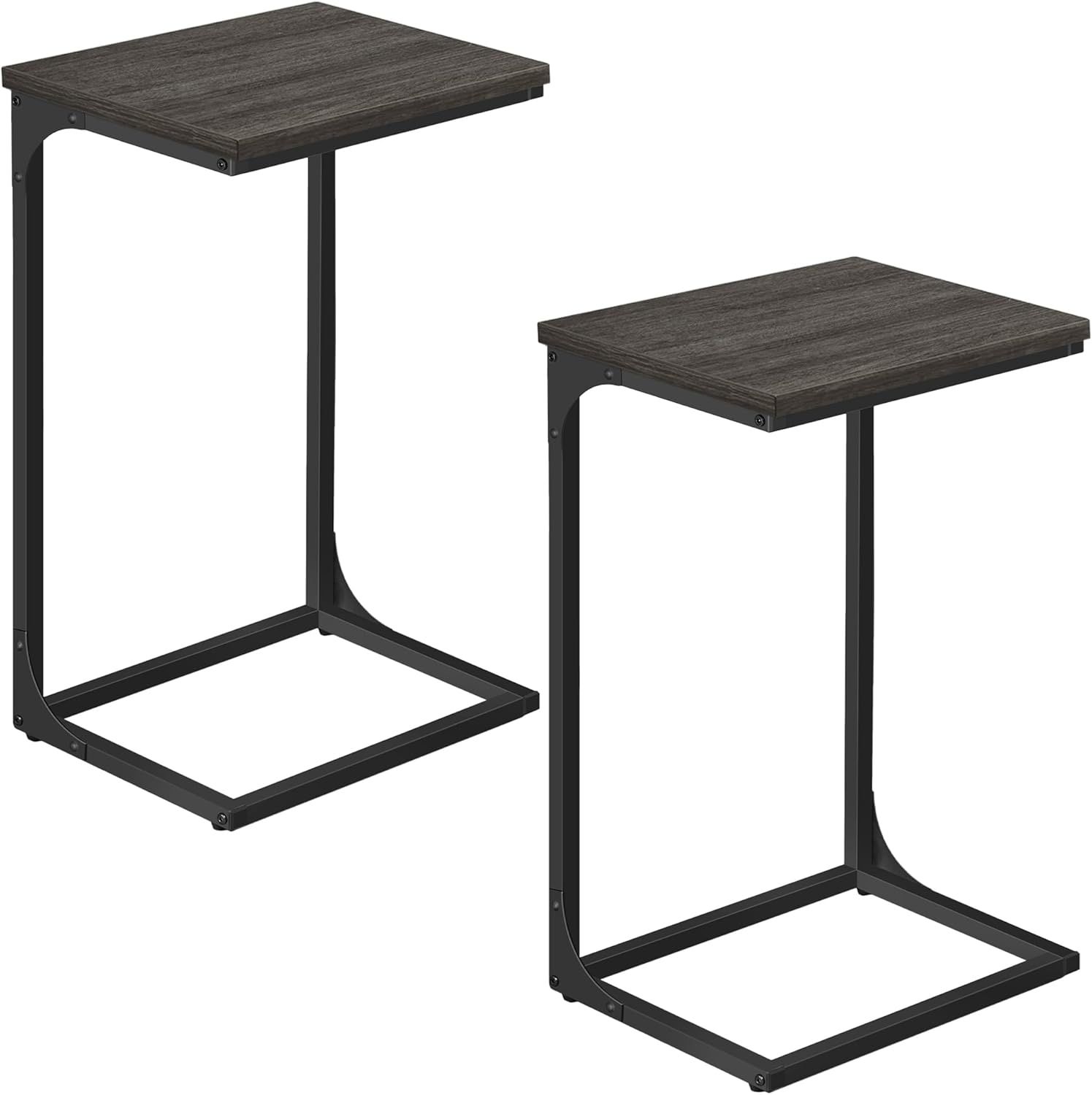 Ebonized Oak and Black Metal C-Shaped Side Table Set