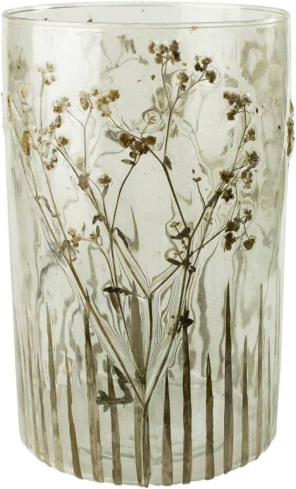 Prairie Grass Patterned Glass Hurricane Candle Holder