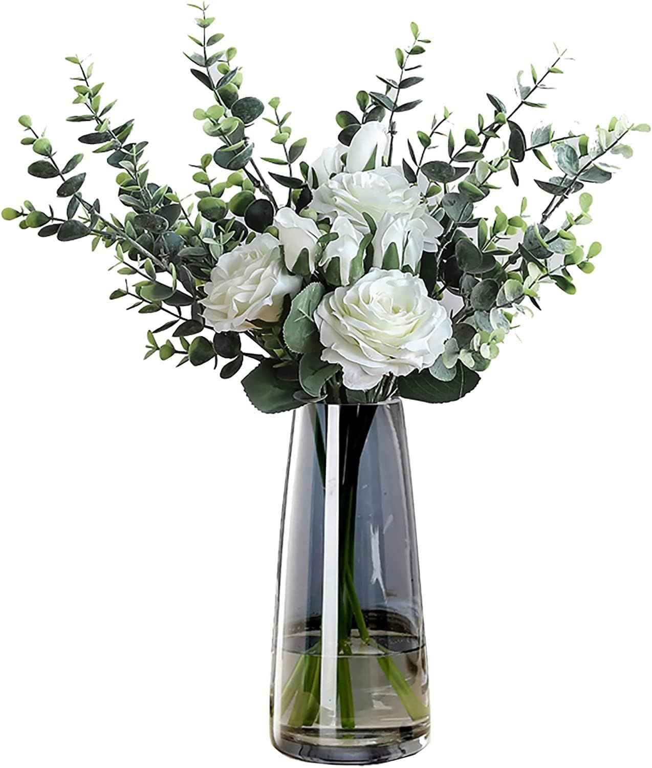 Crystal Grey Tall Glass Vase for Floral Arrangements