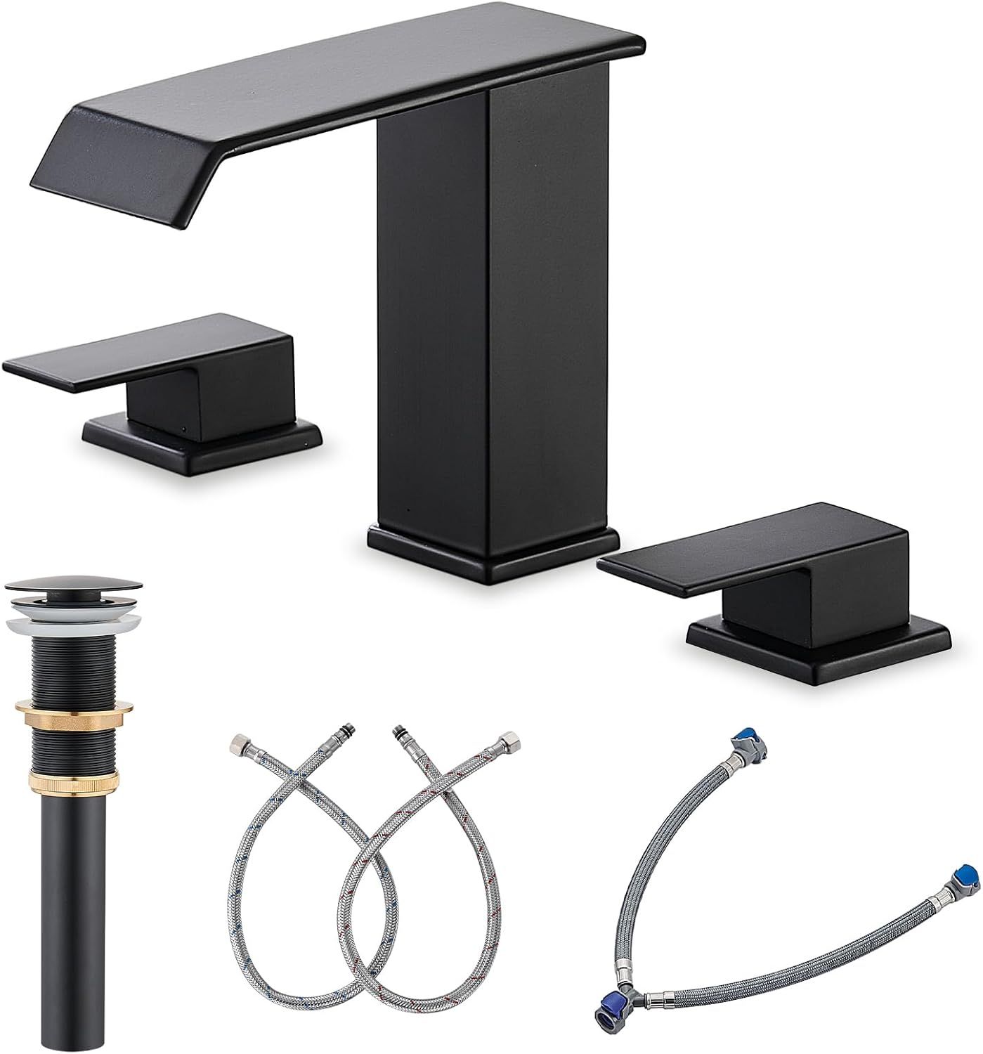 Matte Black Modern Waterfall 3-Piece Bathroom Faucet Set