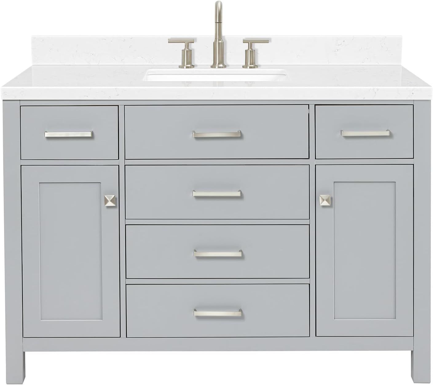 Gray Freestanding Single Sink Vanity with Carrara Quartz Top