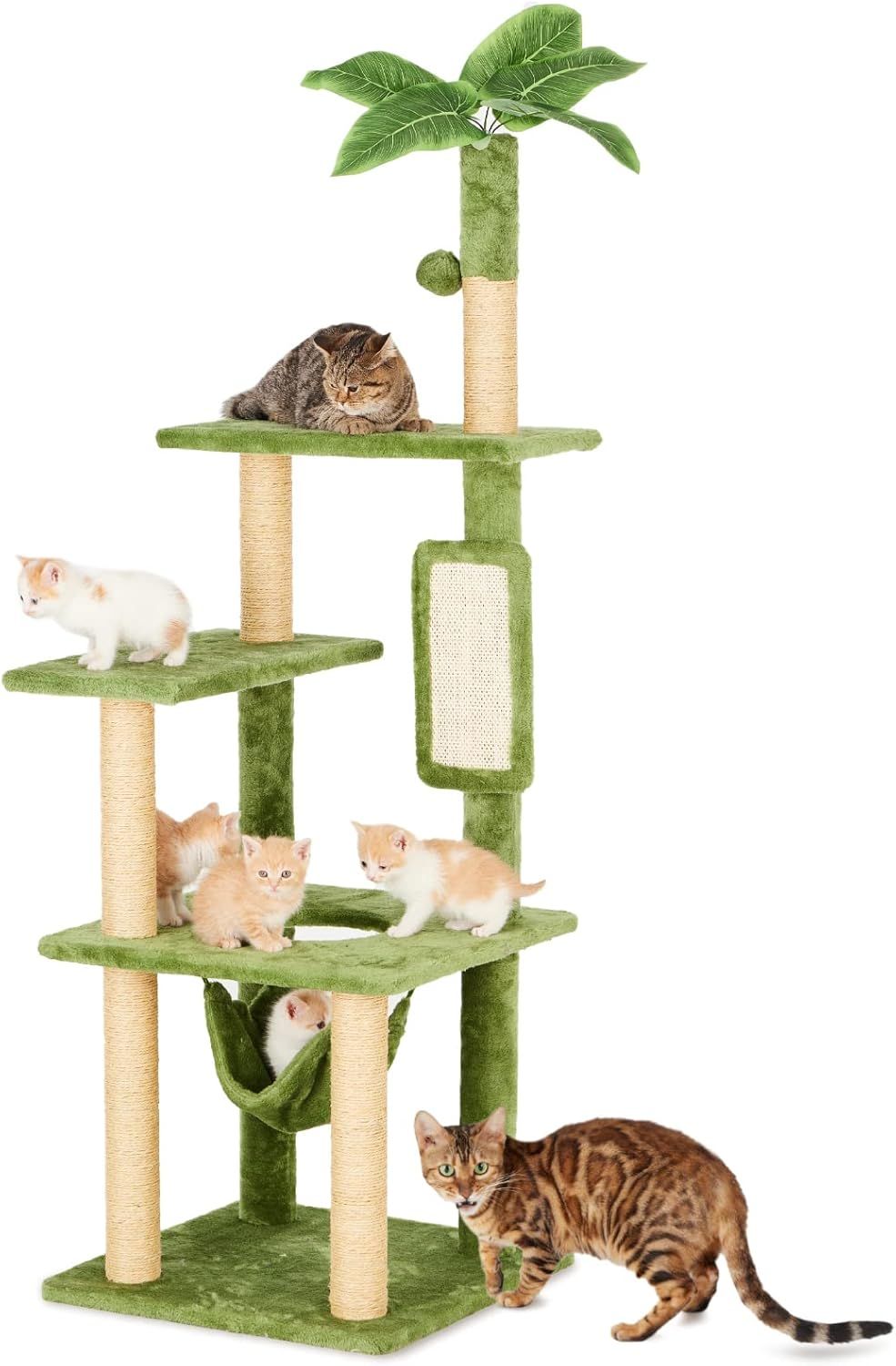 55'' Green Multi-Level Cat Tree with Hammock and Sisal Posts