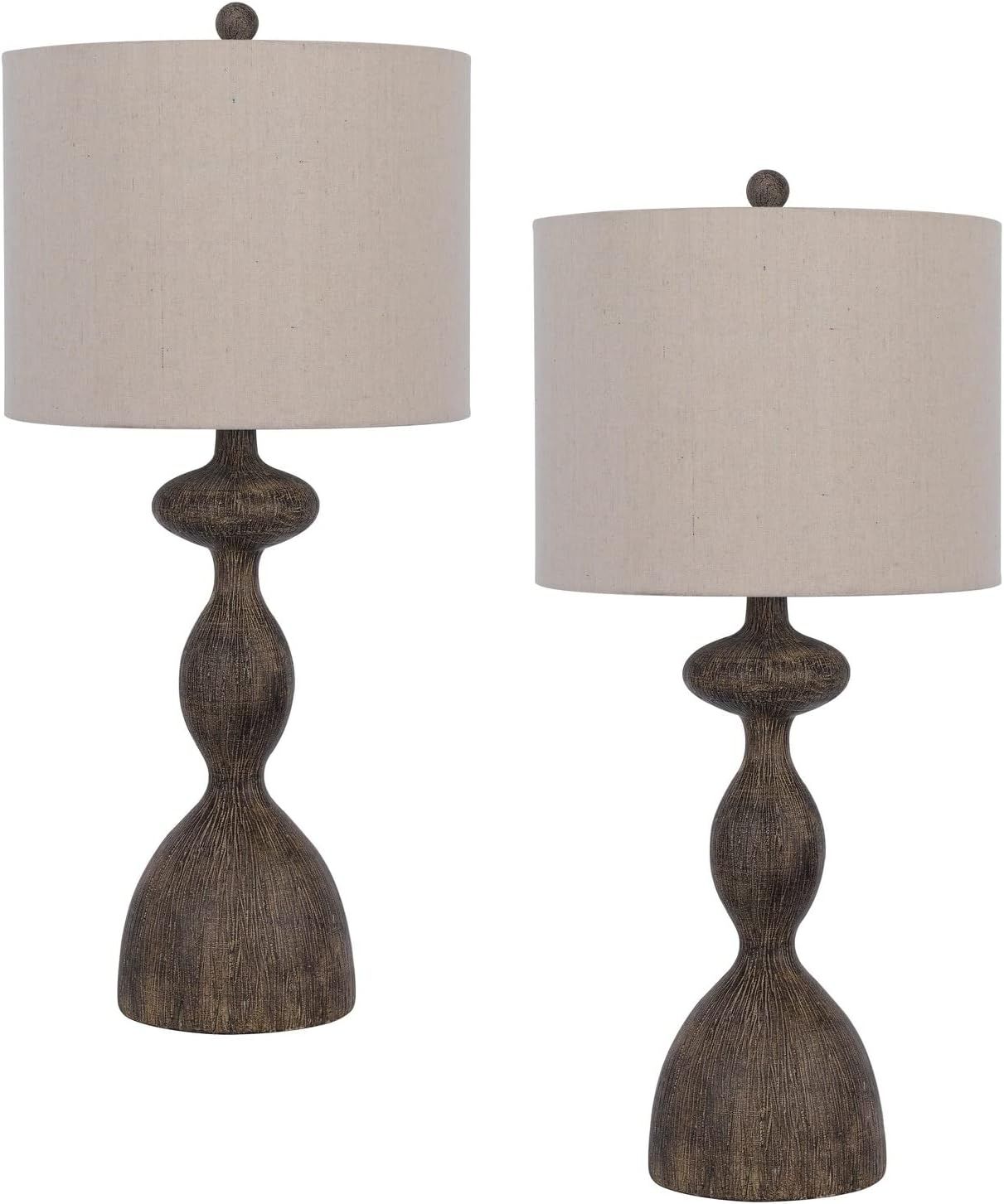 Nampa 24.5" Faux Wood Resin Table Lamp Set with Drum Shades