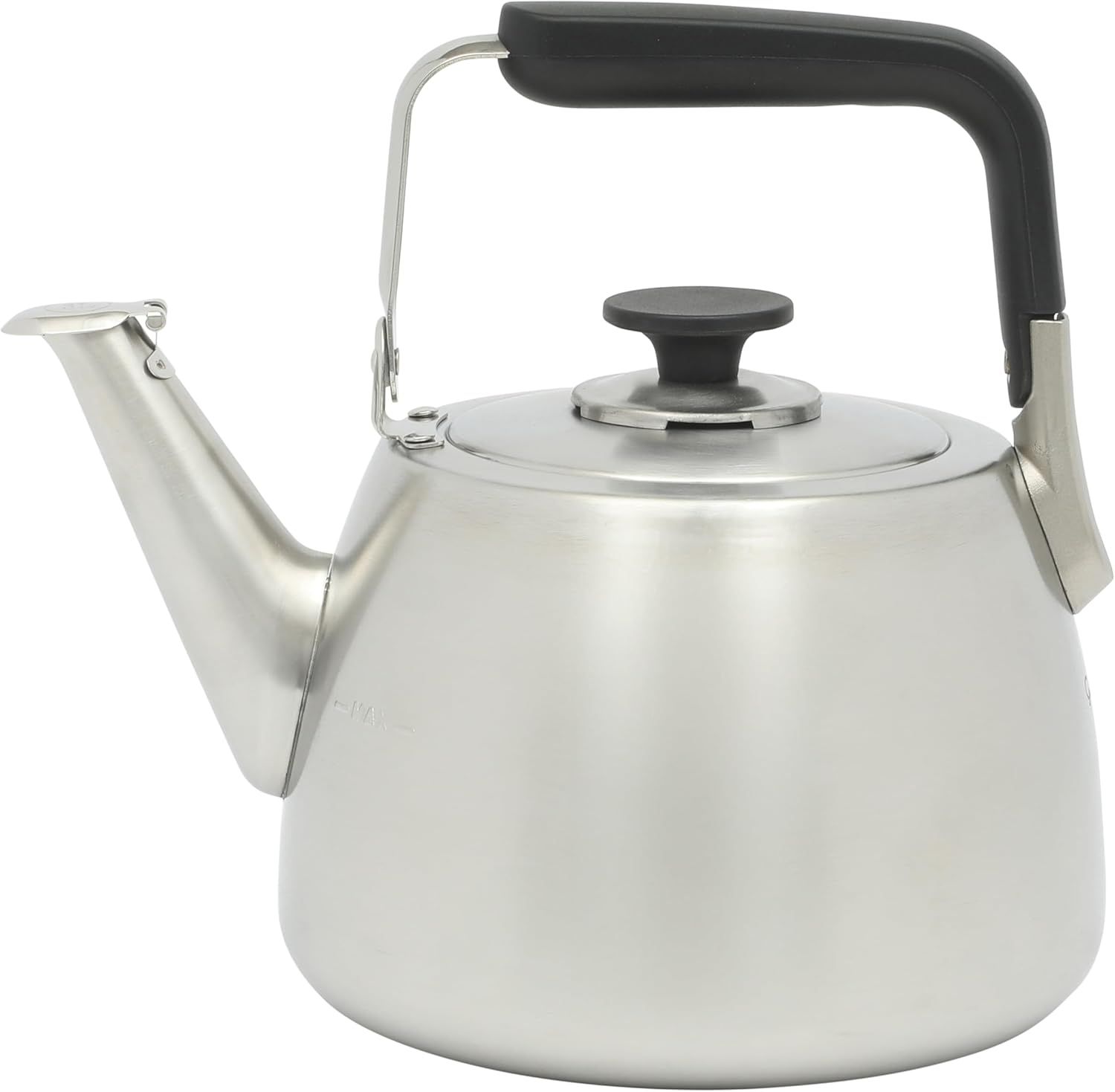 Large Brushed Stainless Steel Whistling Tea Kettle with Bakelite Handle