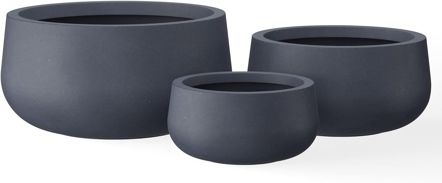 Charcoal Round Concrete Planters Set of 3 with Drainage Holes