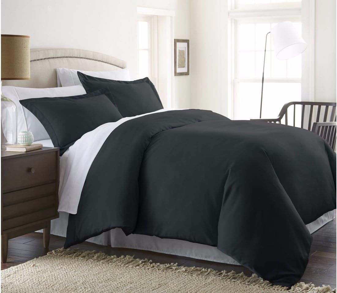 Black Twin Soft Brushed Microfiber Duvet Cover Set