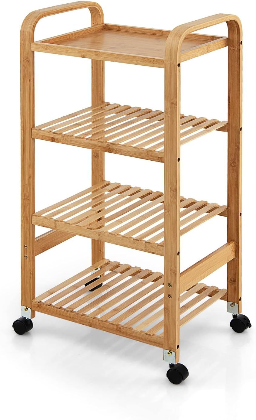 4-Tier Bamboo Kitchen Cart with Locking Casters