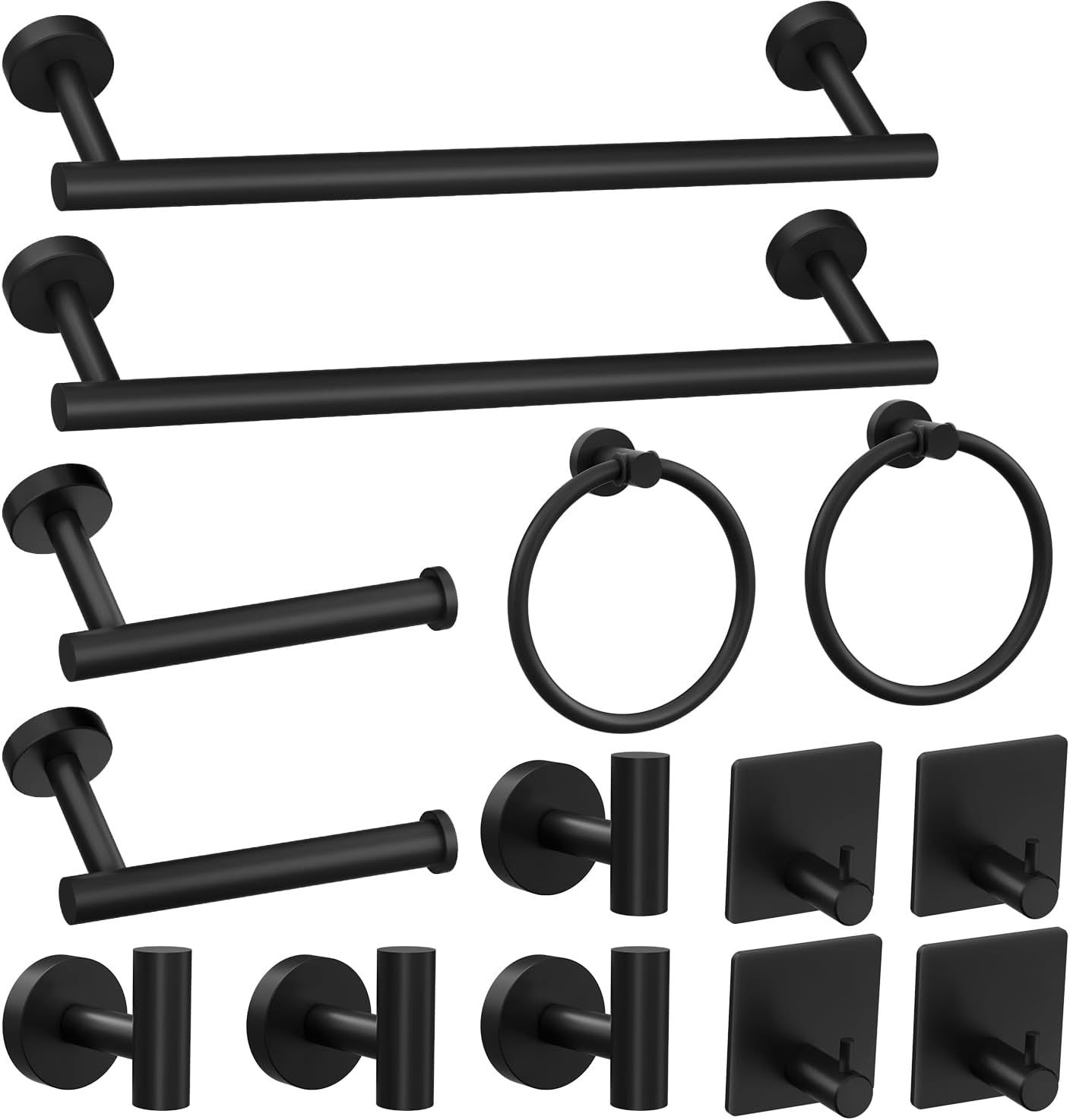 14-Piece Matte Black Stainless Steel Bathroom Hardware Set