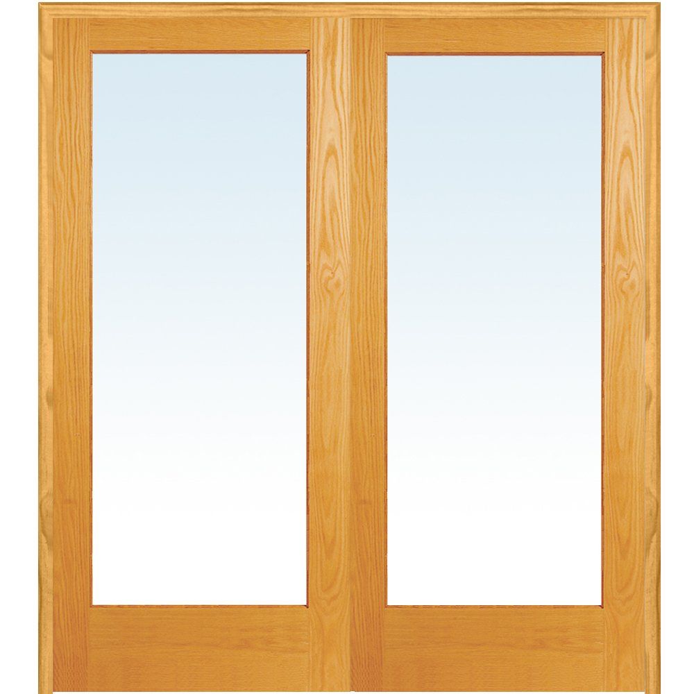 Unfinished Pine Wood 1 Lite Clear Glass Prehung Interior French Door, 60" x 80"