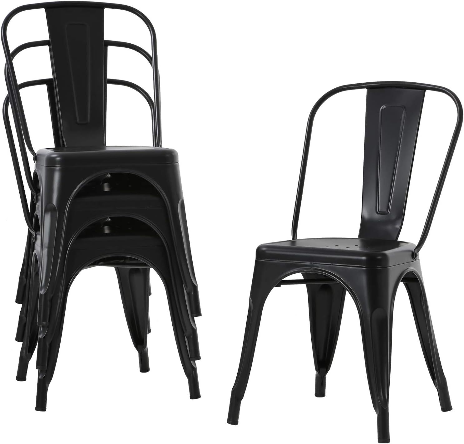 Black Stackable Alloy Steel and Plastic Dining Chairs, Set of 4