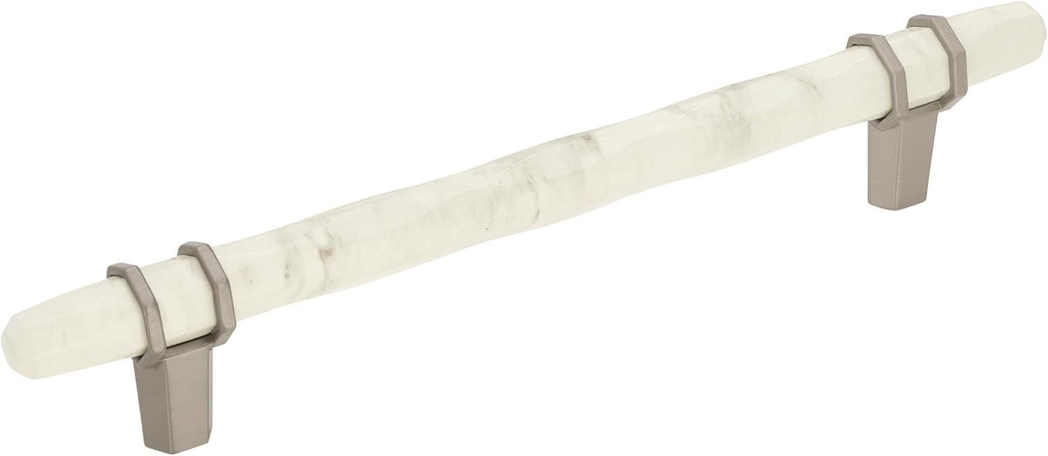 8.75" Brushed Nickel and Marble White Bar Pull