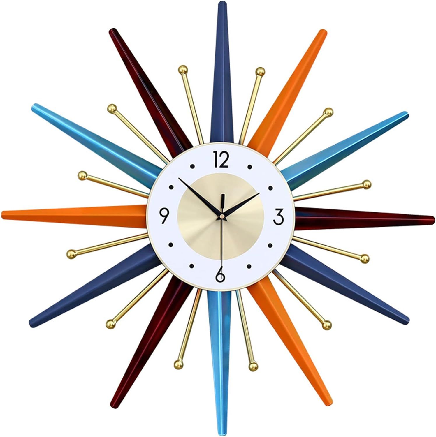 Colorful Mid-Century Modern Starburst Silent Wall Clock