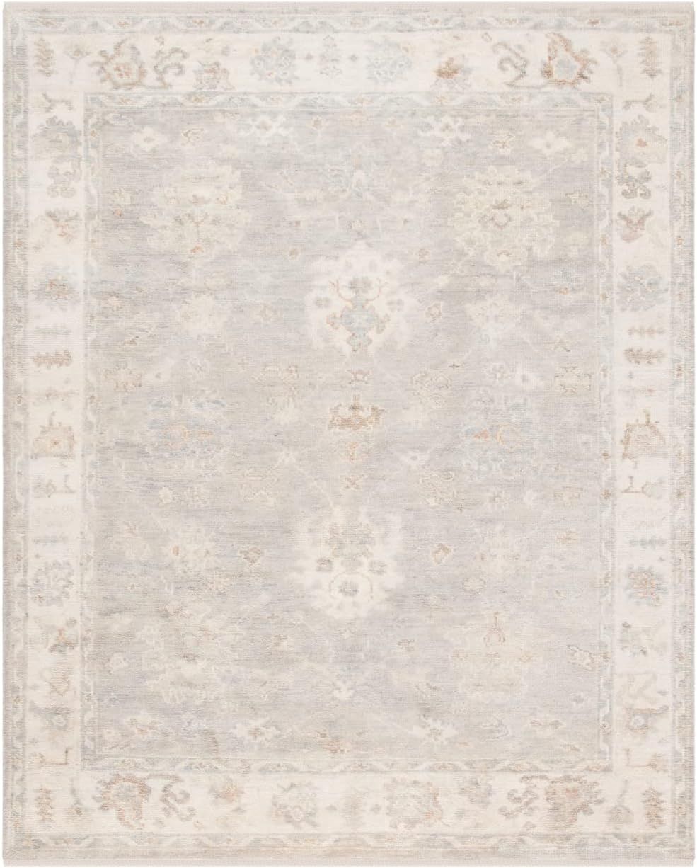 Ivory Hand-Knotted Wool Rectangular Rug, 2' x 3'