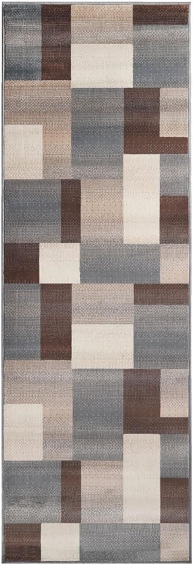 Gray Geometric Polypropylene Runner Rug with Jute Backing