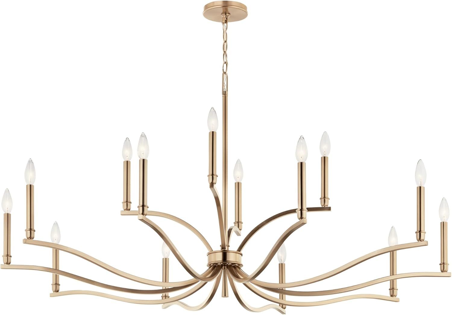 KICHLER Malene 14-Light 2-Tier Chandelier, Updated Traditional Light in Champagne Bronze, Sloped Ceiling Compatible, for Foyer, Dining Room or Living Room (27.25" x 52.75"), 52698CPZ