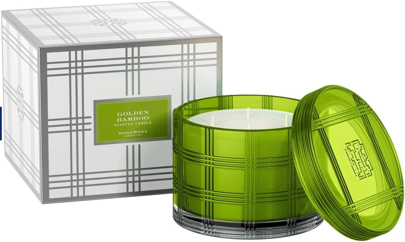 Golden Bamboo Green Glass Scented Candle with Gift Box