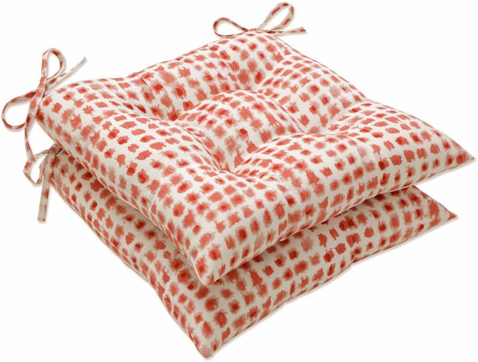 Coral Isle Watercolor Dot Tufted Kitchen Chair Cushions, Red and Off-White