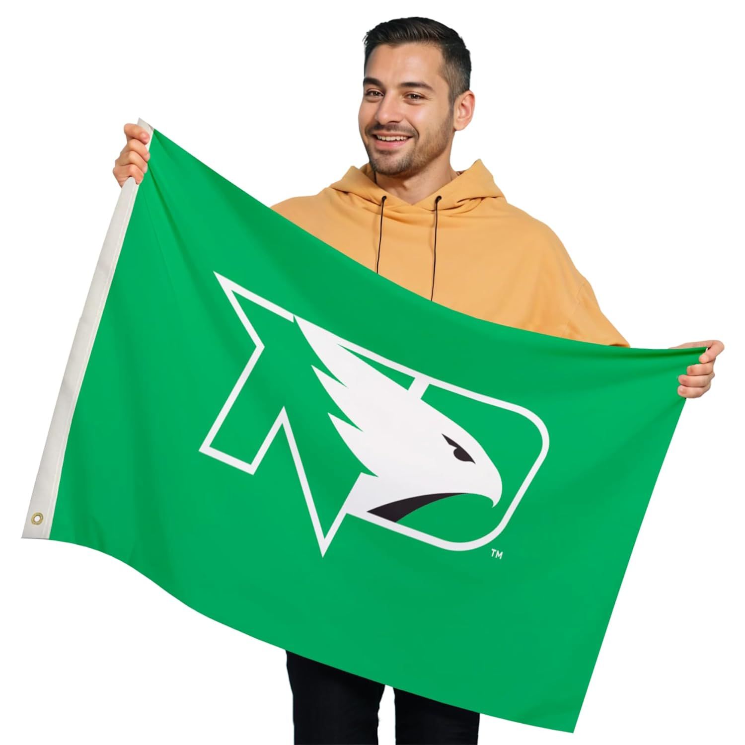 North Dakota Fighting Hawks Green and White Nylon Rectangular Flag