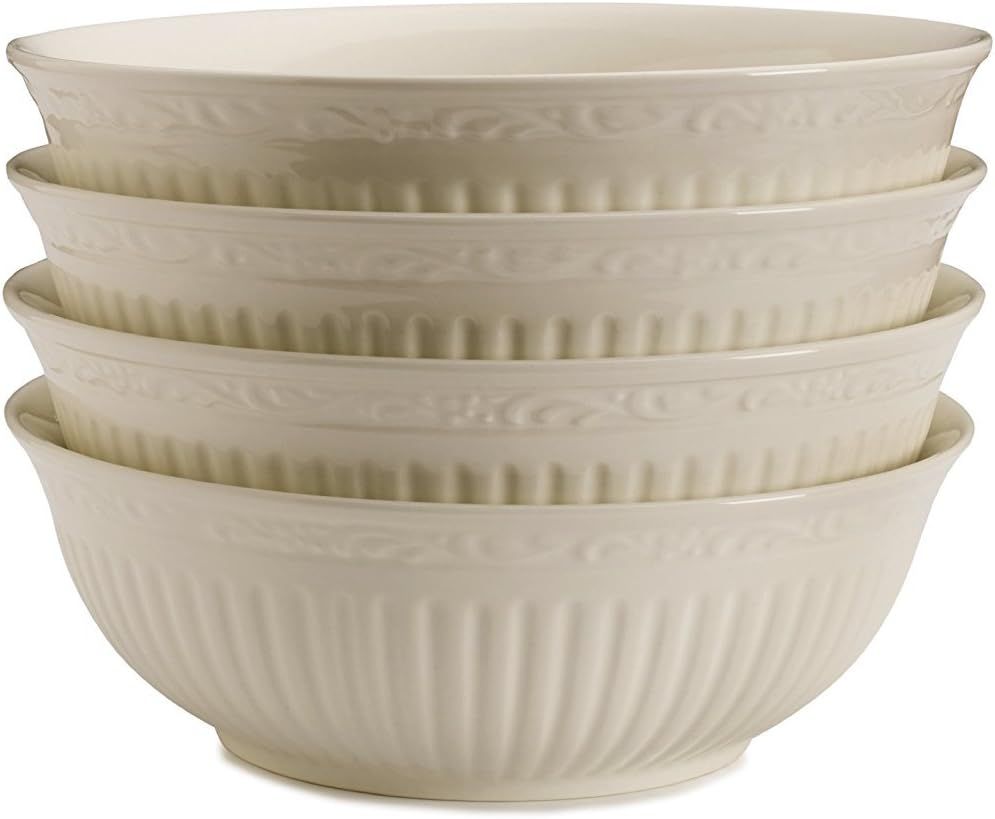 Italian Countryside White Stoneware Soup and Cereal Bowls, Set of 4