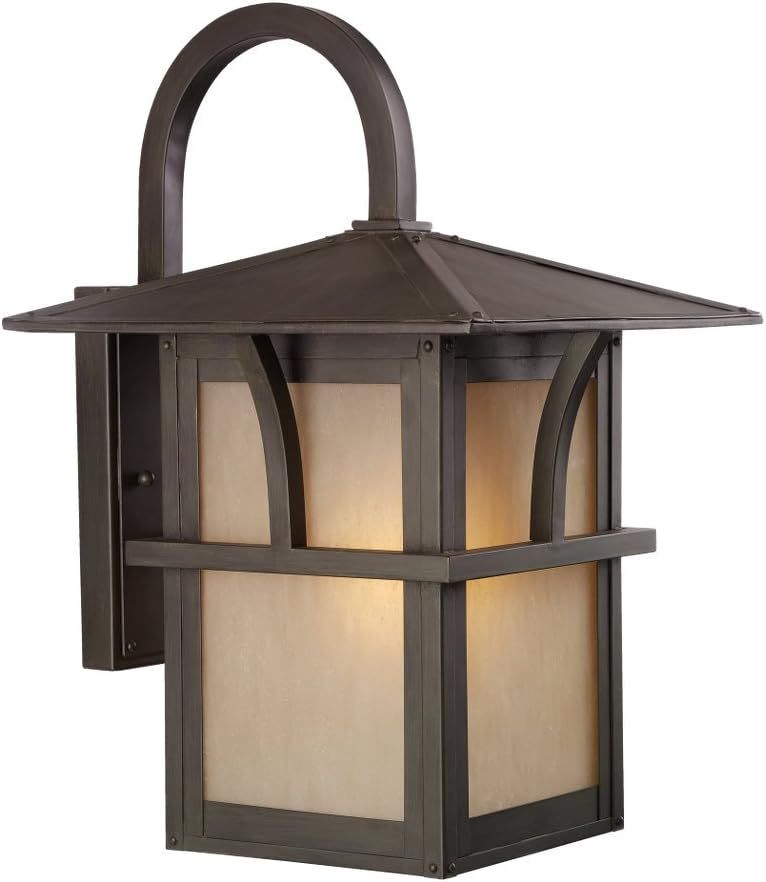 Statuary Bronze Outdoor Wall Sconce with Amber Glass Shade