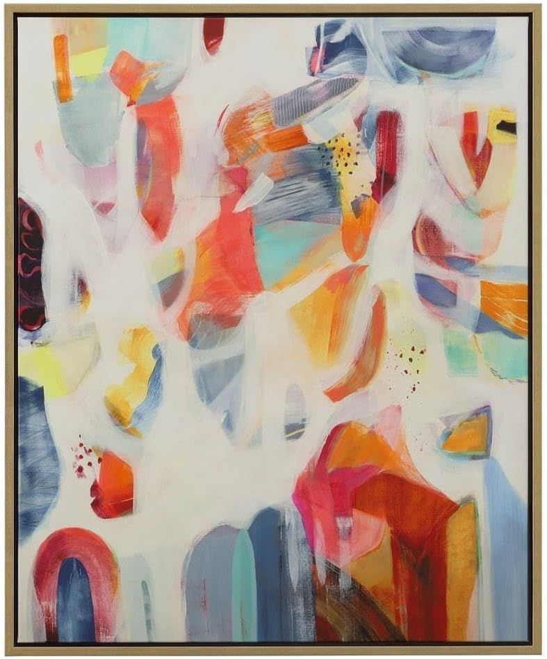 Large Colorful Abstract Canvas Print with Gold Frame