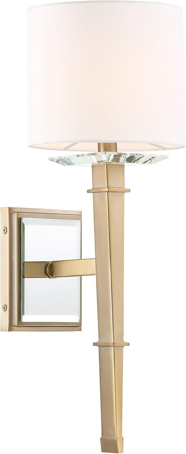 Aged Brass and White Silk 1-Light Wall Sconce