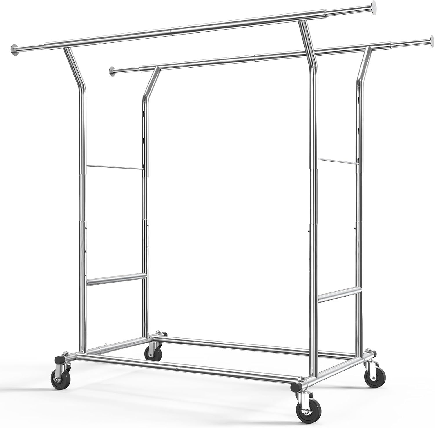 Chrome Portable Heavy-Duty Rolling Garment Rack with Adjustable Shelves