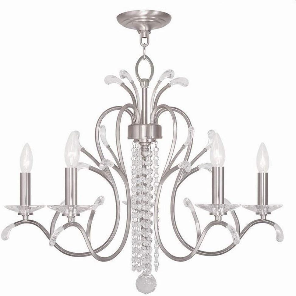 Elegant Brushed Nickel 5-Light Chandelier with Clear Crystal Accents