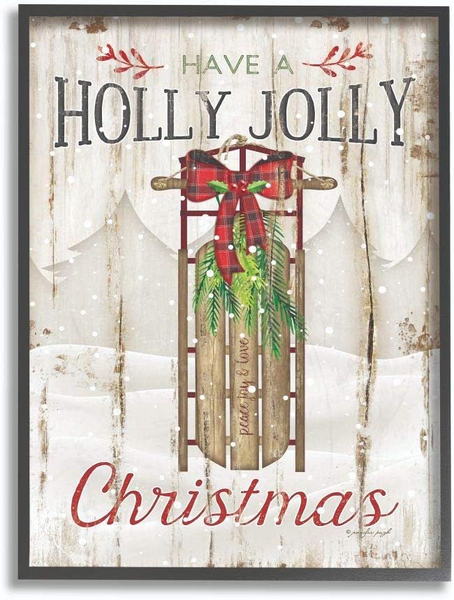 Holly Jolly Christmas Sleigh Print in Wood Frame