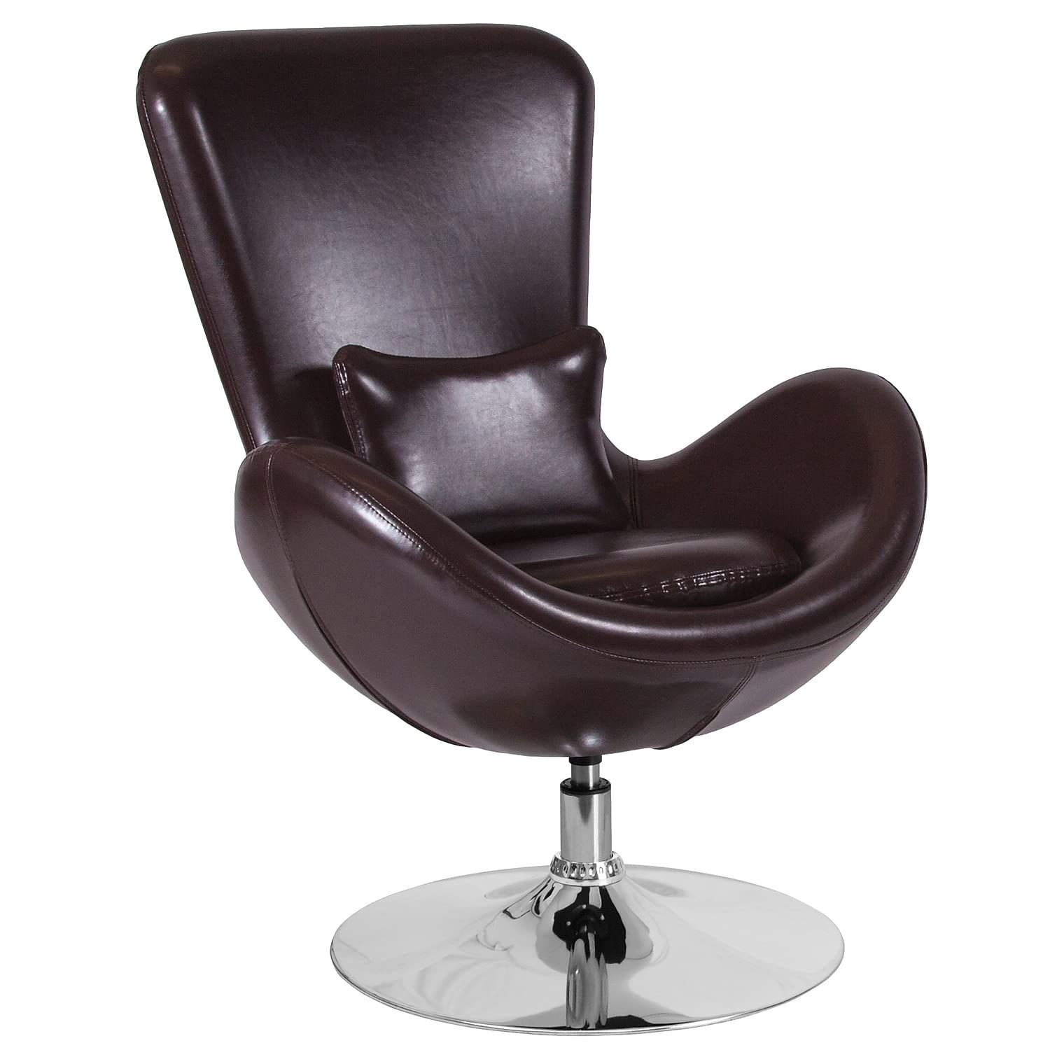 High Back Brown LeatherSoft Swivel Lounge Chair with Chrome Base