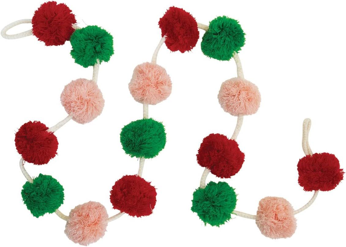 Festive Pink, Red, and Green Wool Pom Pom Garland