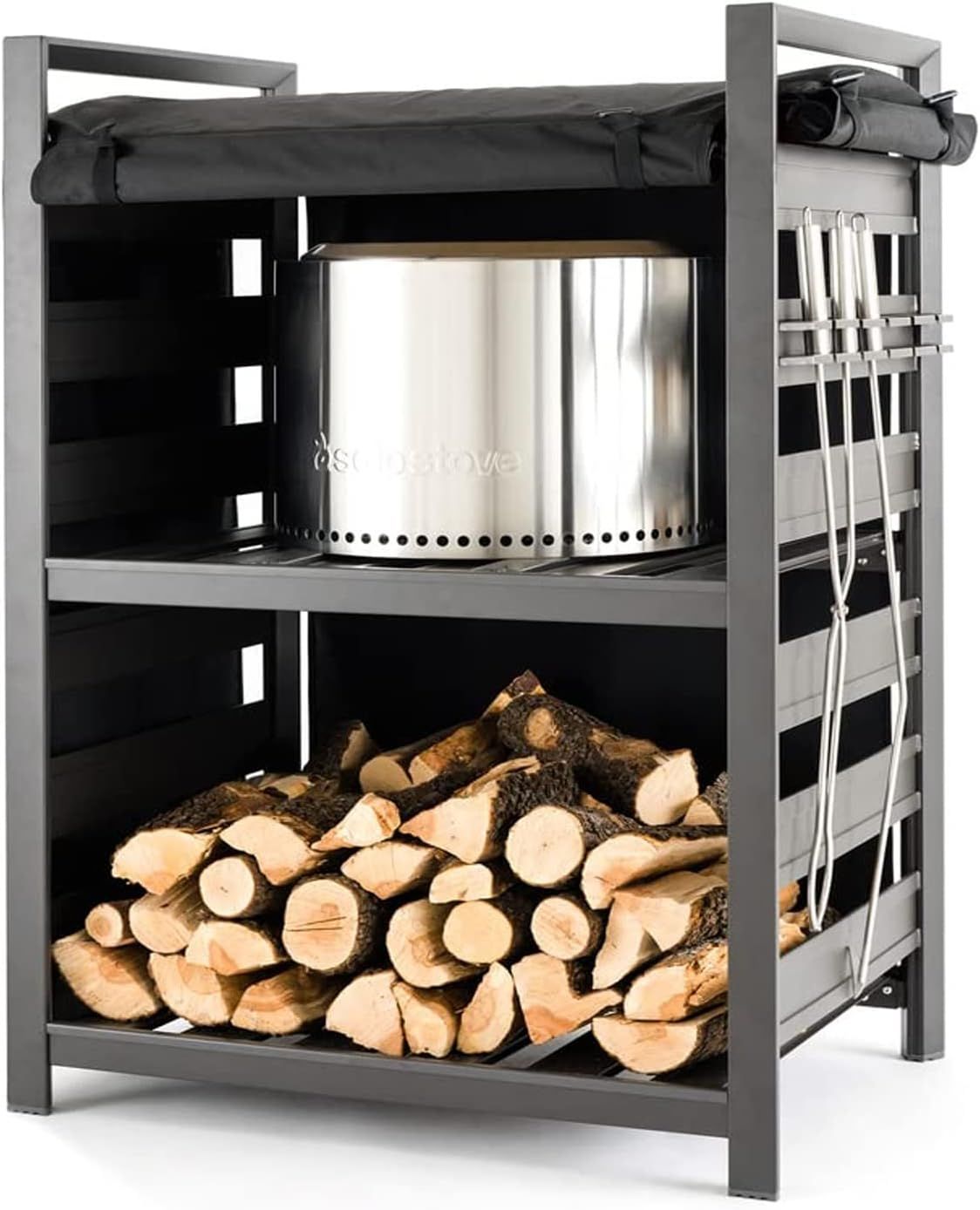 Black Aluminum Firewood Rack with UV Coated Cover