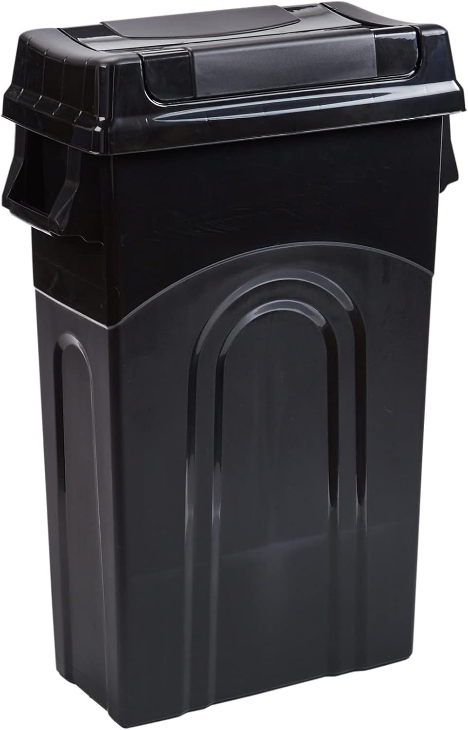 Black Rectangular Plastic Waste Container with Swing Lid, 23 Gallon