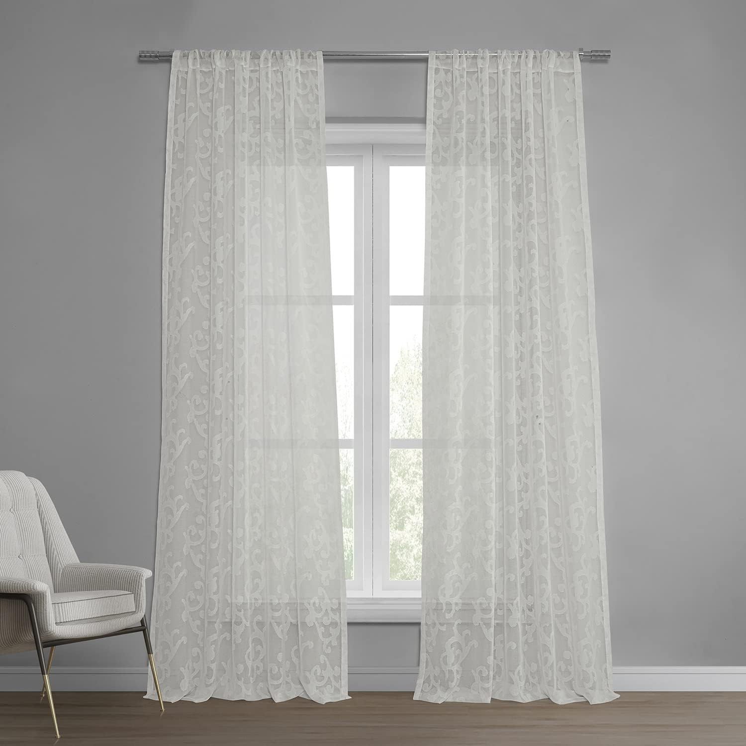 White Sheer Linen Patterned 50" x 84" Curtain Panel