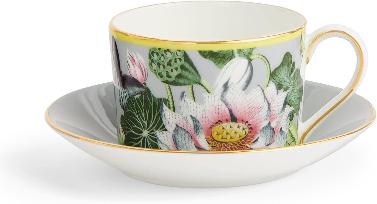 Boho-Chic Fine Bone China Teacup & Saucer Set with Gold Trim