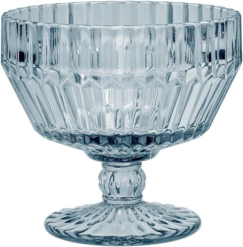 Dusk Gray Faceted Glass Footed Dessert Bowls, Set of 6