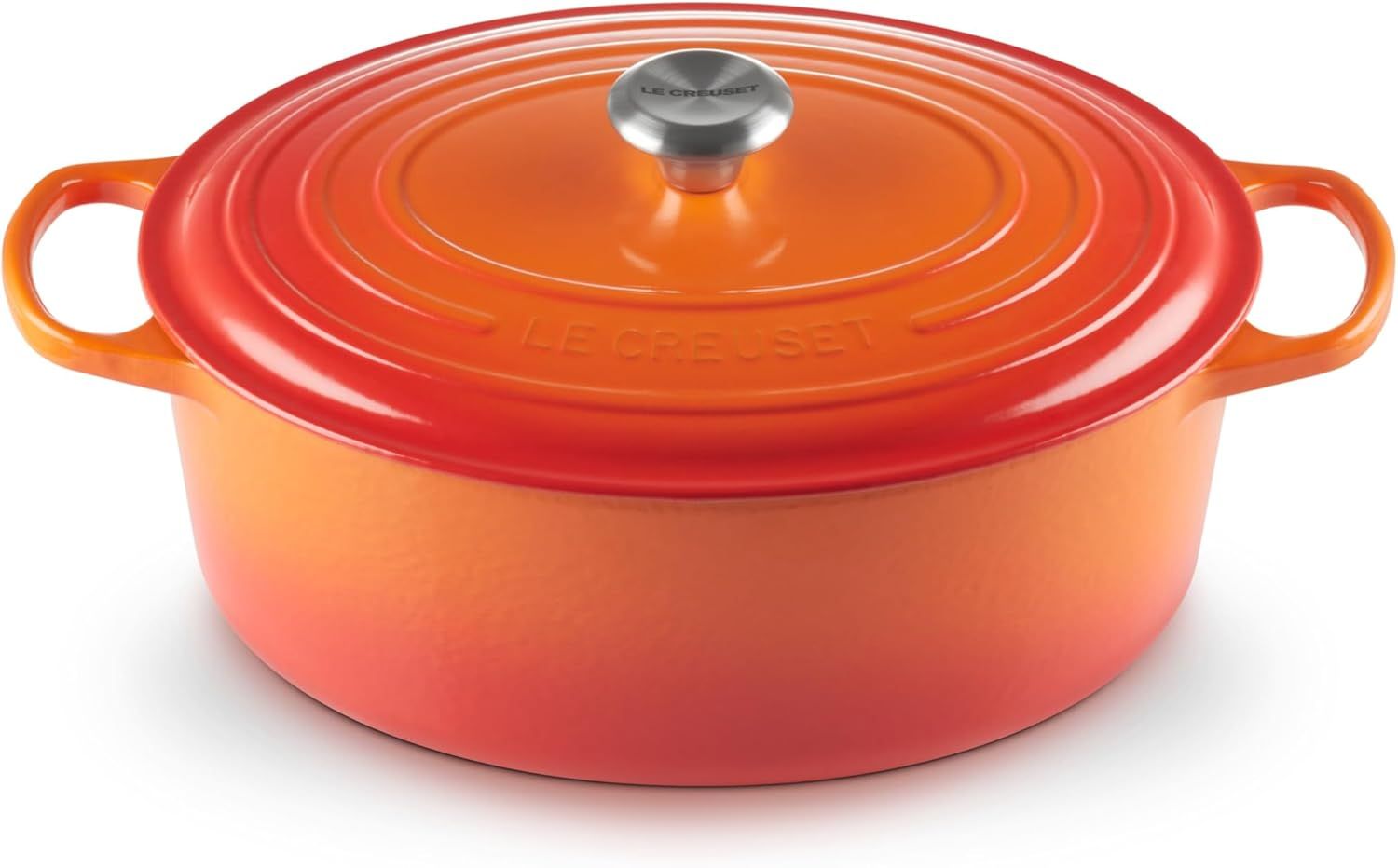 Flame Orange Enameled Cast Iron Oval Dutch Oven, 8 qt